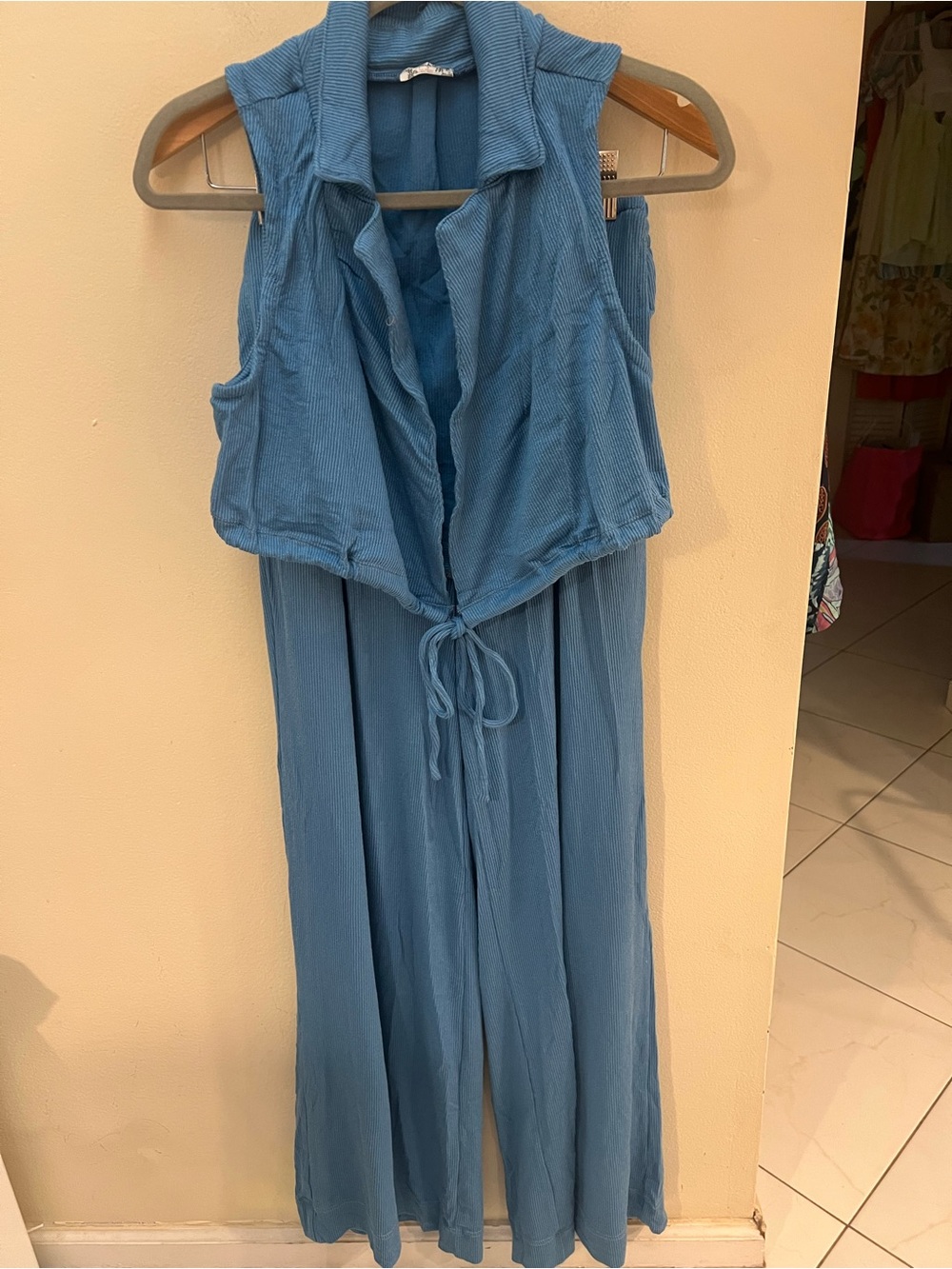 Free People Intimately 2 PC Wide Leg and Vest Set NWOT X Small Blue